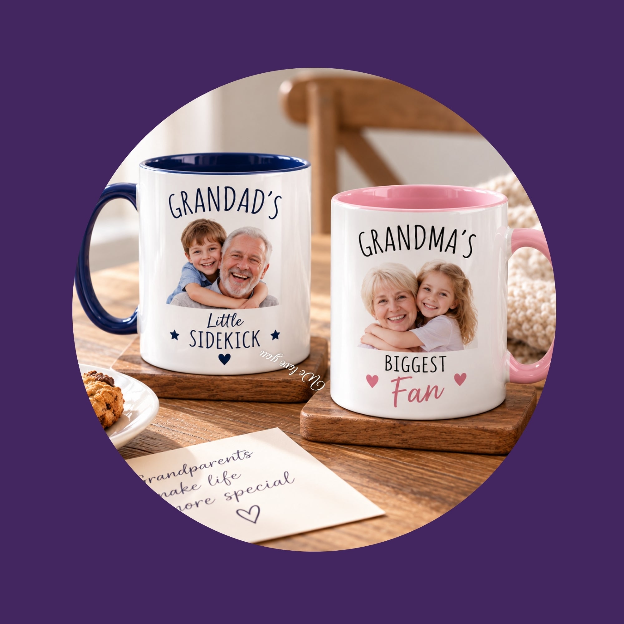 Personalised gifts for grandparents with photo mugs for Grandma and Grandad
