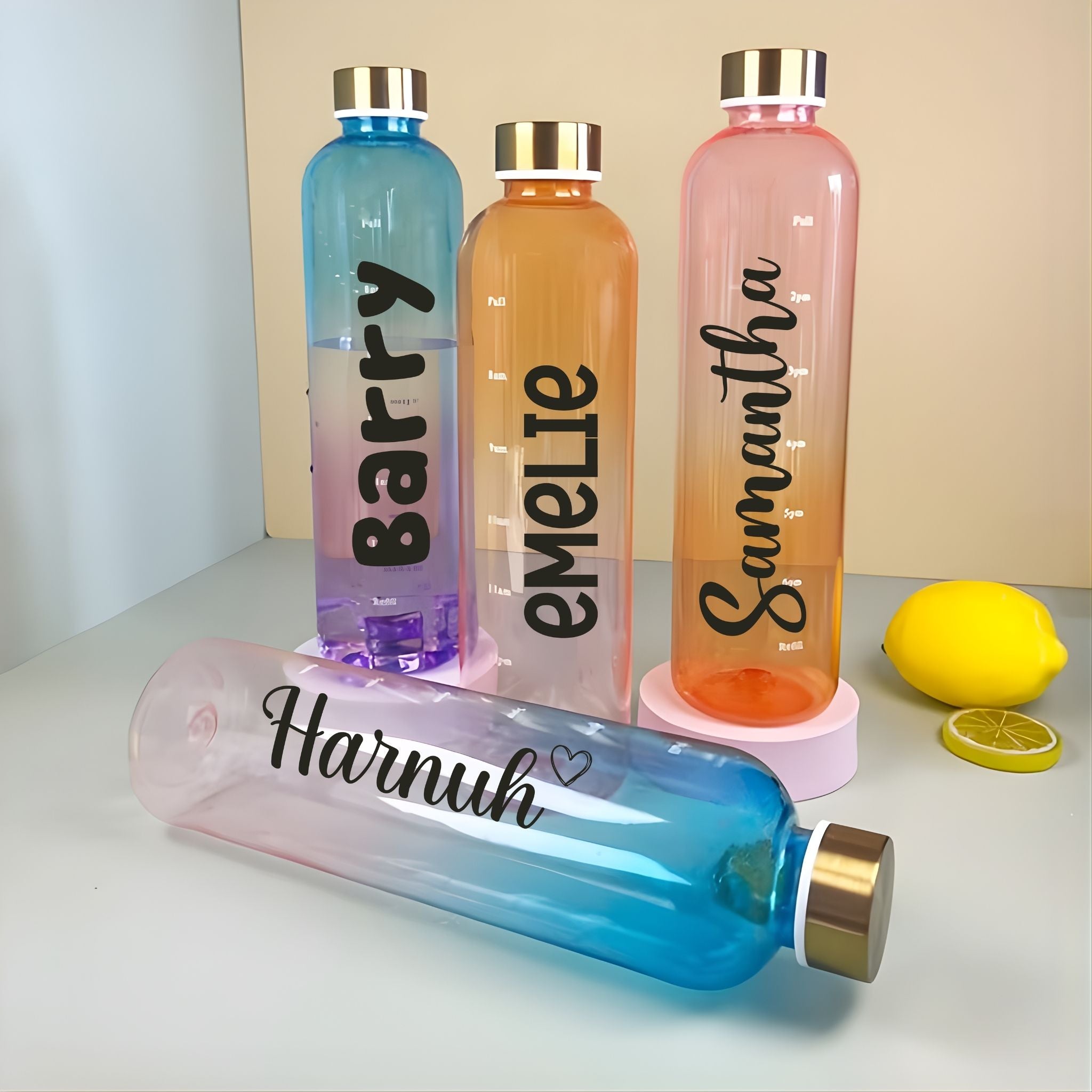 Personalised gradient water bottle with custom name in pastel colours