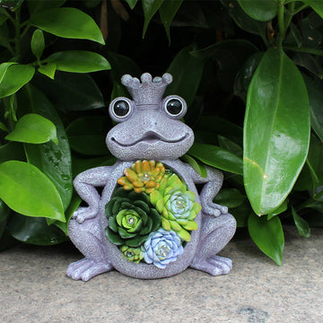 Solar Powered Succulent Frog Garden Ornament