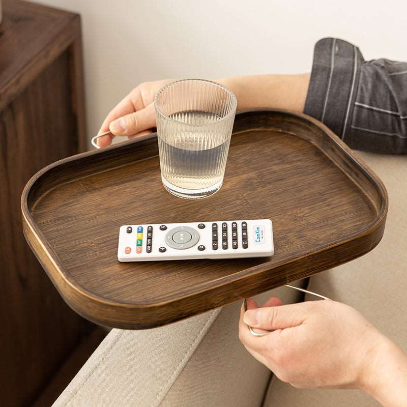 Bamboo Sofa Armrest Circular Tea Tray