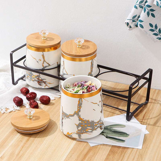 Ceramic Jar Set with Storage Rack | Ceramic Storage Jars