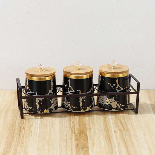 Ceramic Jar Set with Storage Rack | Ceramic Storage Jars