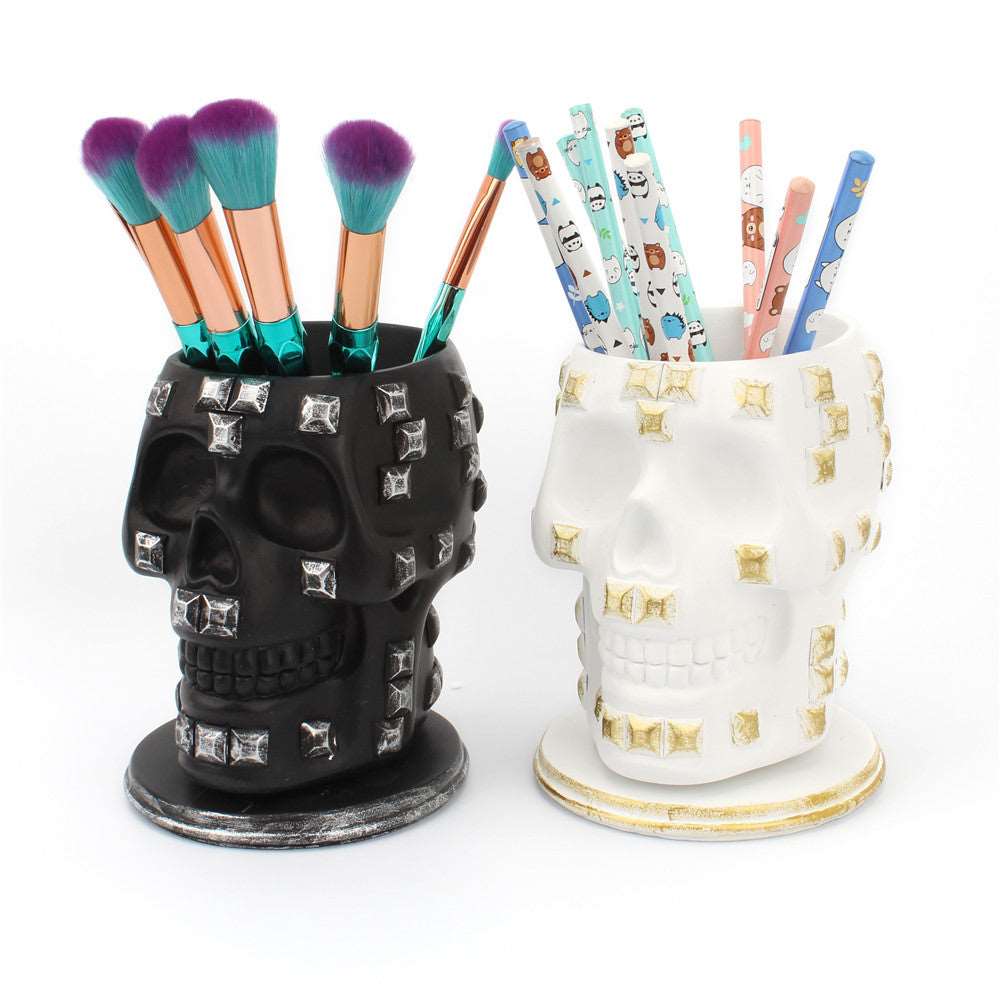 Creative Sequins Skull Rotating Pen Holder Desktop Makeup Tools Storage Container