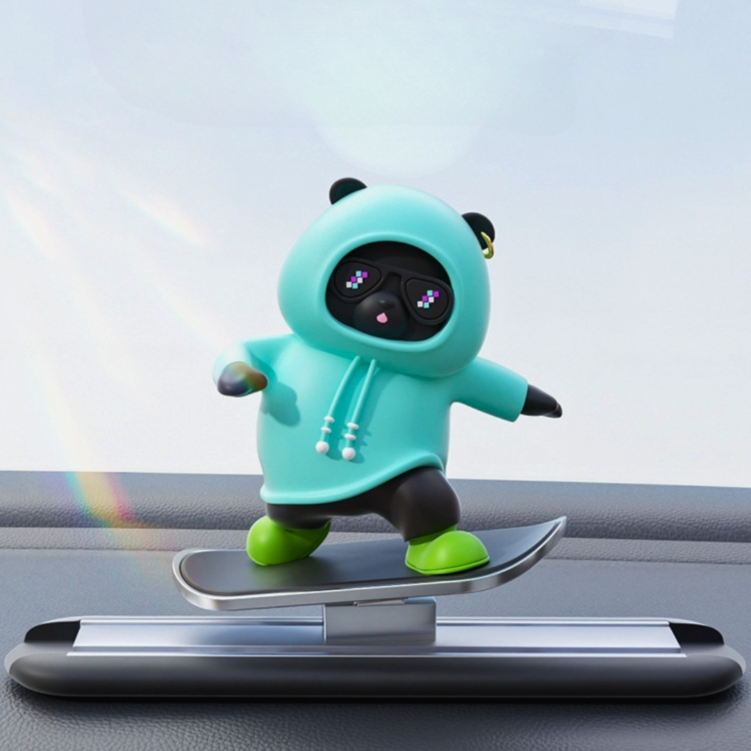 teal Skateboarding Bear Car Dashboard Decor