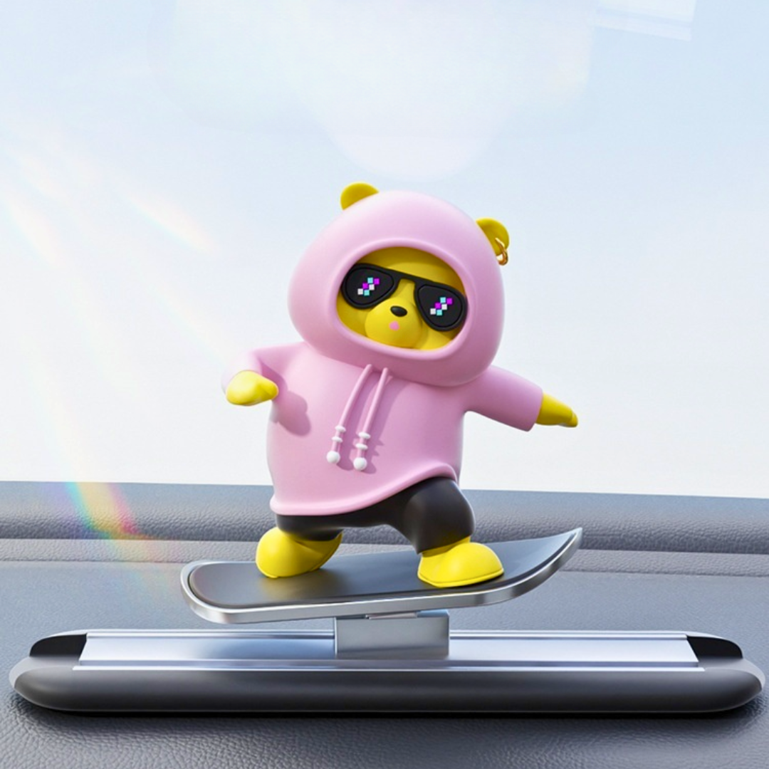 pink Skateboarding Bear Car Dashboard Decor