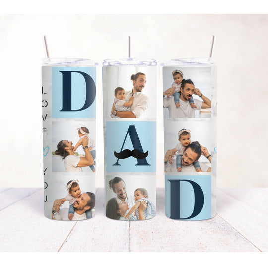 20oz stainless steel Dad tumbler with six-photo personalised design
