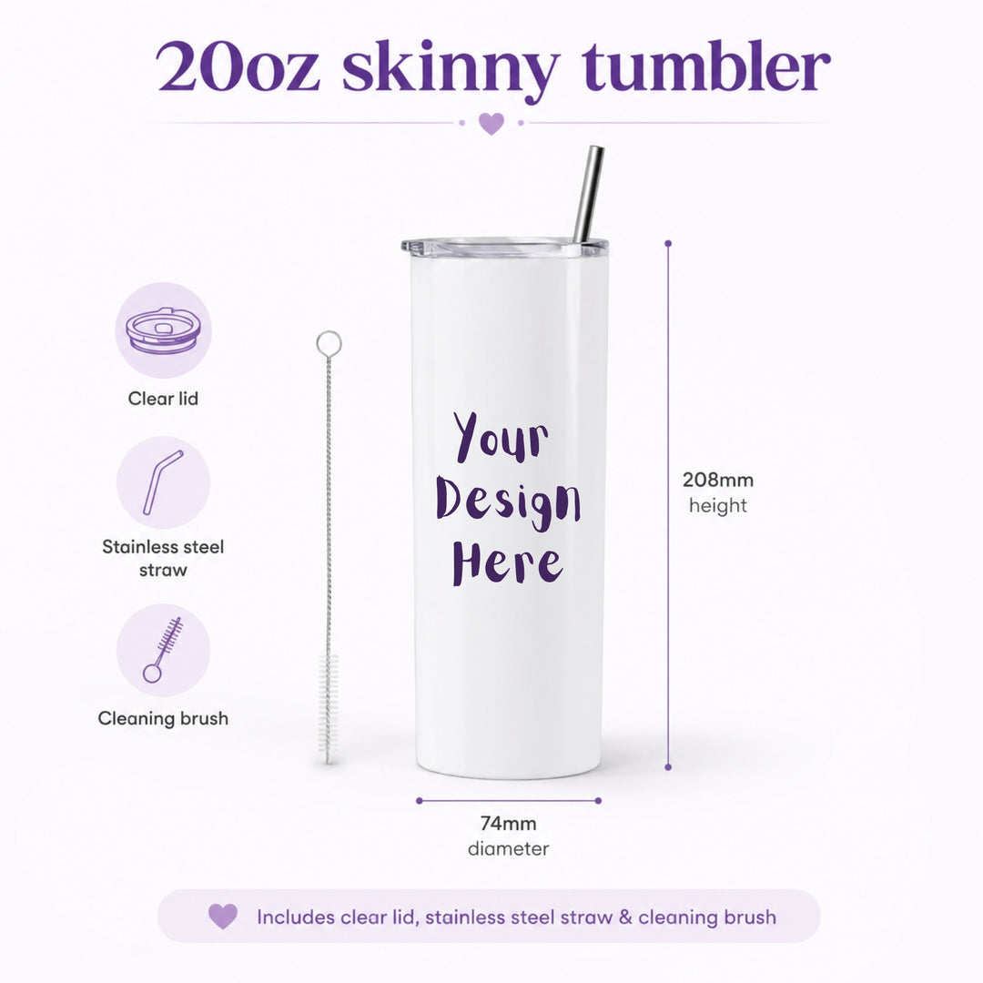 20oz skinny tumbler dimensions with steel straw and cleaning brush