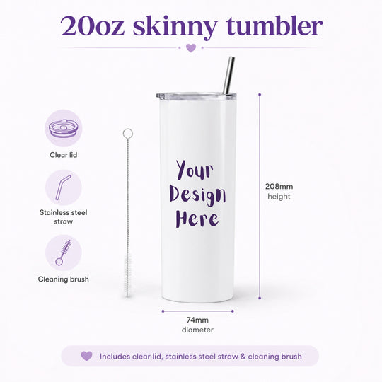 20oz skinny tumbler dimensions with steel straw and cleaning brush