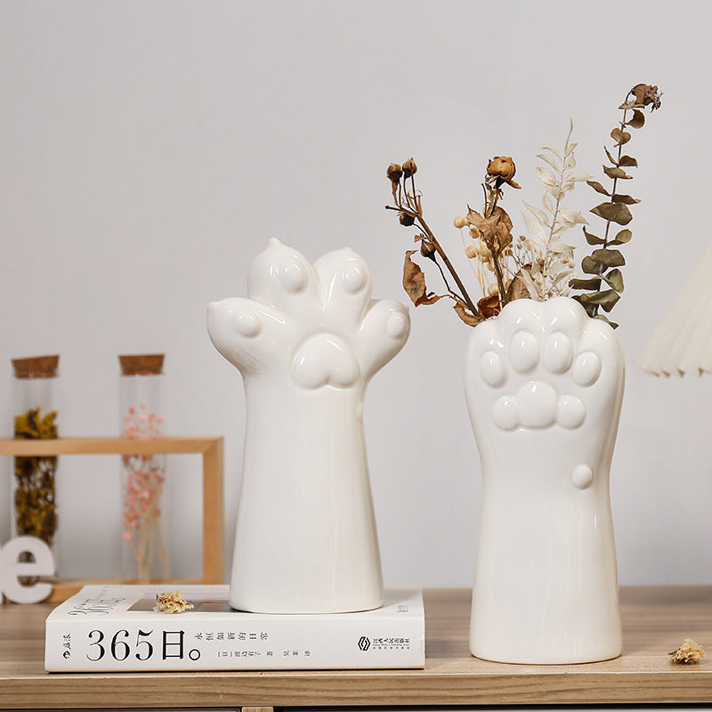 Nordic Ceramic Vase Crafts Creative Gesture Vase Living Room Simple Flower Arrangement Cat's Paw Vase