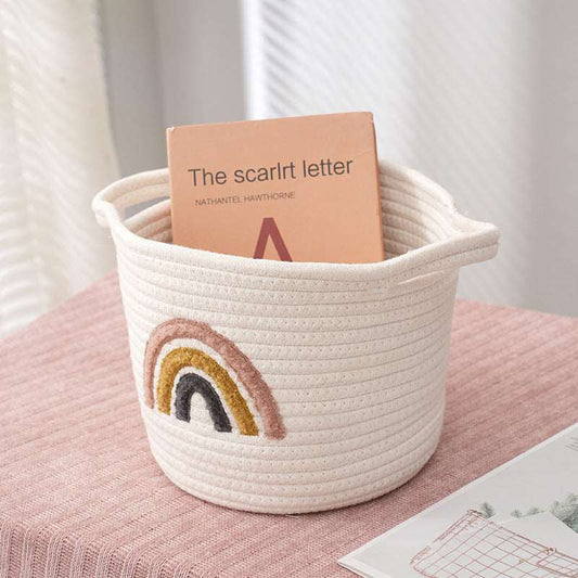 Cartoon Rainbow Embroidery Cotton Braided Storage Basket