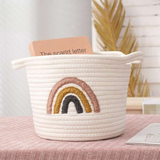 Cartoon Rainbow Embroidery Cotton Braided Storage Basket