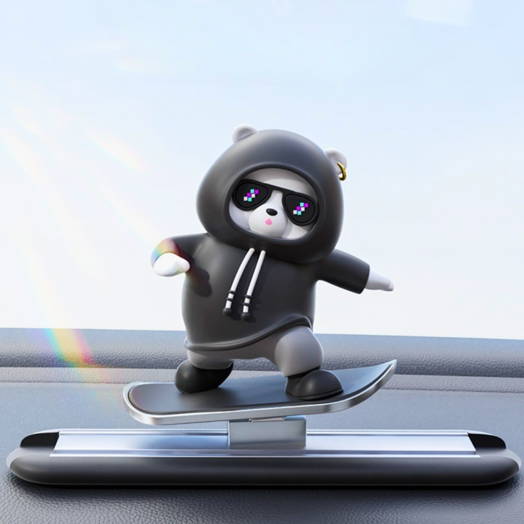 black Skateboarding Bear Car Dashboard Decor