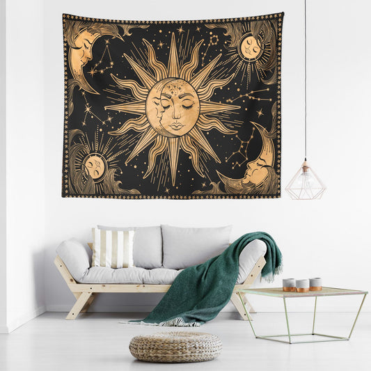 Yellow Yin Yang Moon Sun Face Printing Tapestry