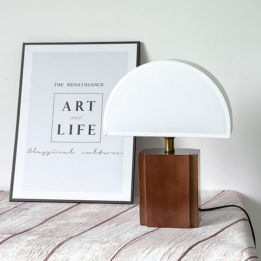 Wooden Half-Circle Table Lamp