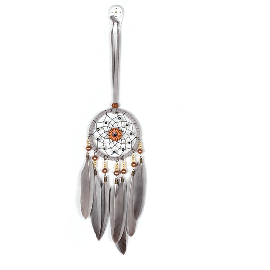 Pumpkin Beads Dream Catcher with Feathers