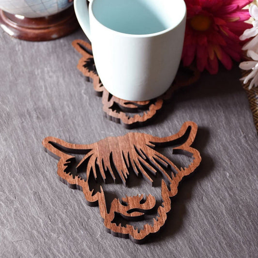 Wooden Highland Cow Hollow Coaster