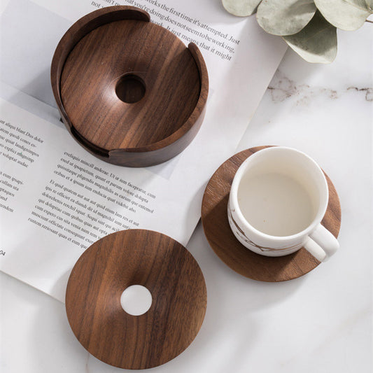 Wooden Walnut Round Coaster Set