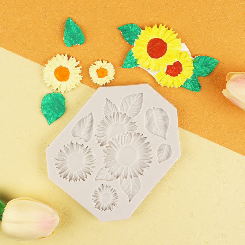 Cake Silicone Mold Sunflower Flower Leaves Pastoral