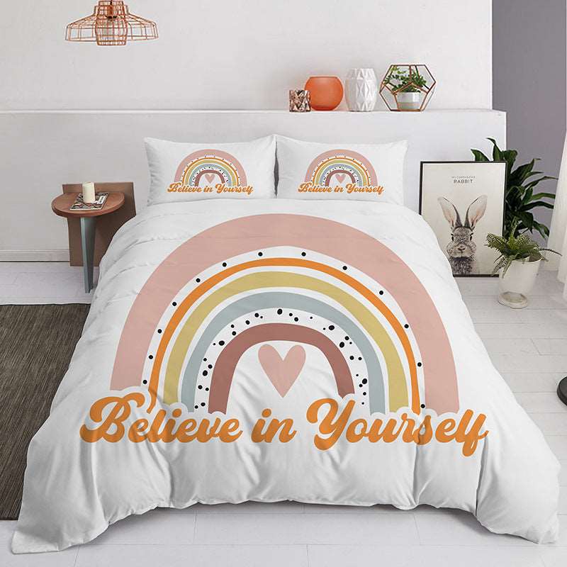 Boho Pastel Rainbow Bedding Duvet Cover and Pillowcase Set