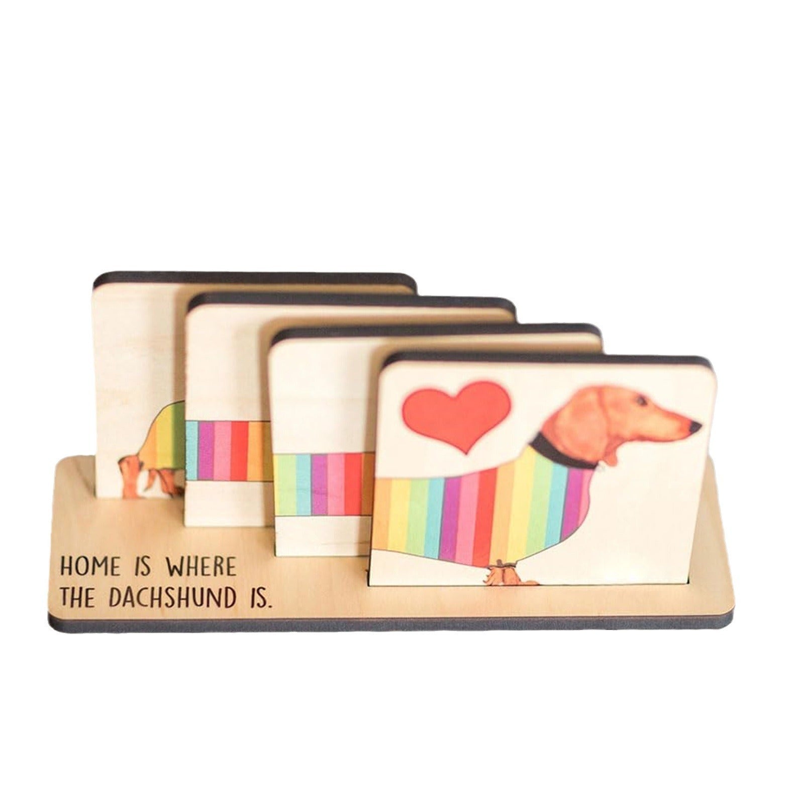 Dachshund Wooden Coaster Set with Base