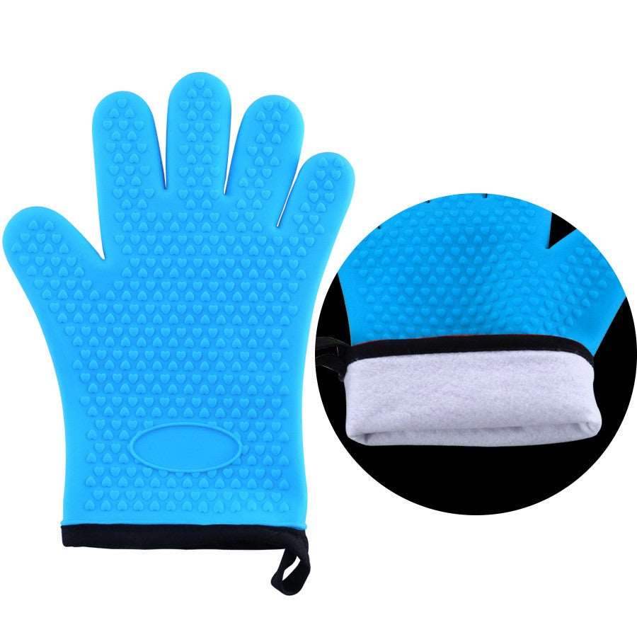 Blue silicon oven gloves
