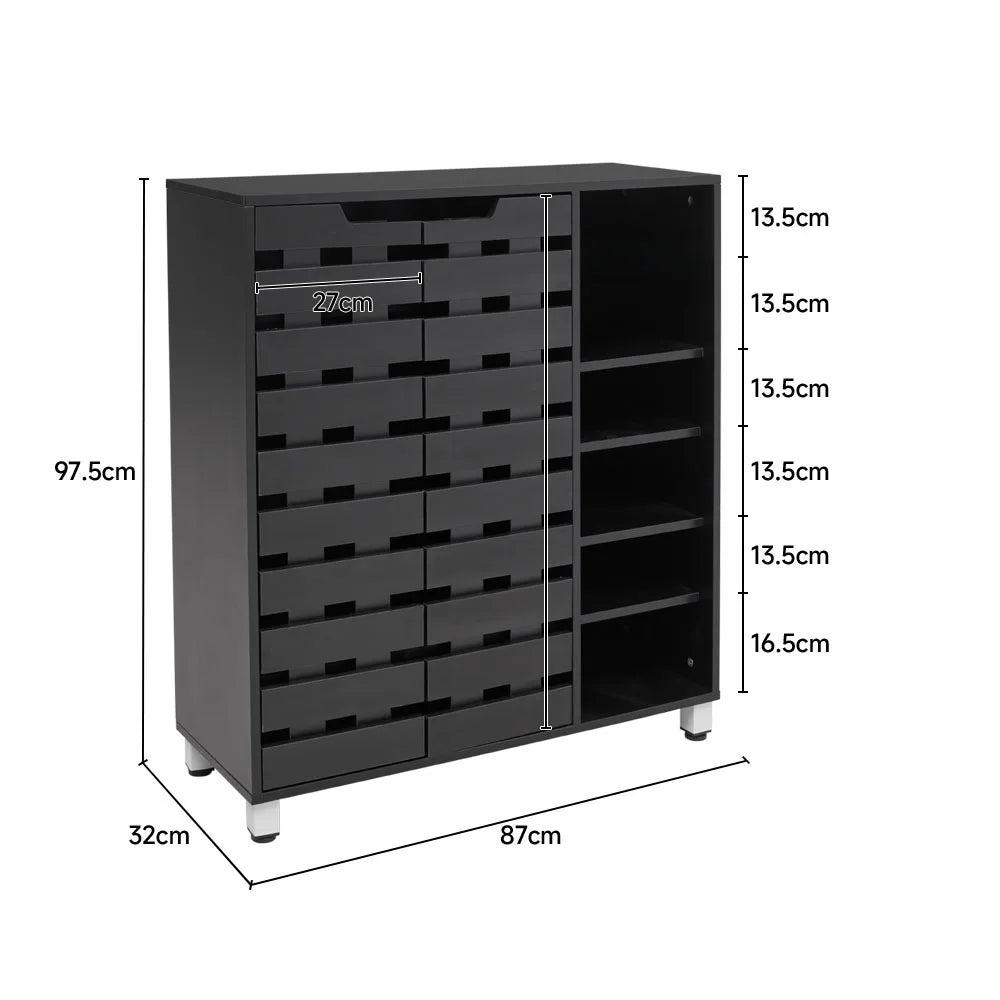 Spacious 5-tier shoe organiser with sleek black finish