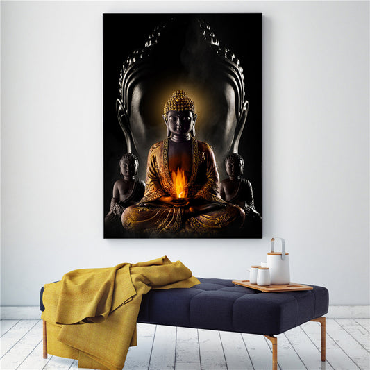 Meditative Buddha canvas art in dark hues for home decoration