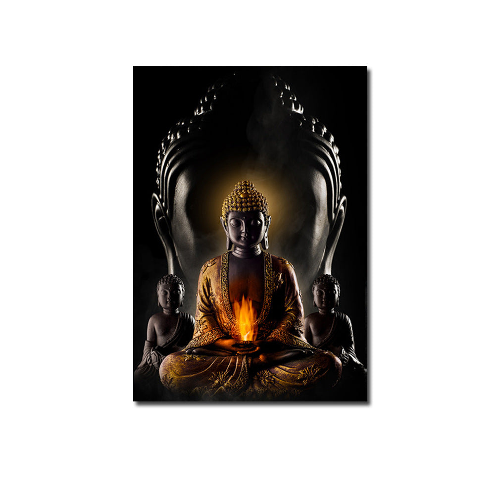 Meditative Buddha canvas art in dark hues for home decoration