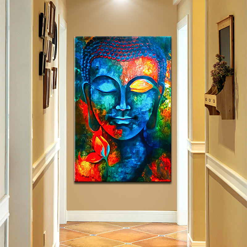 Frameless abstract Buddhism wall art with vivid colours