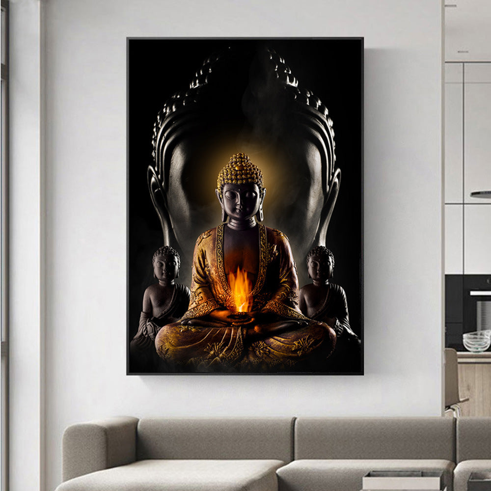 Meditative Buddha canvas art in vibrant hues for home decoration - black background