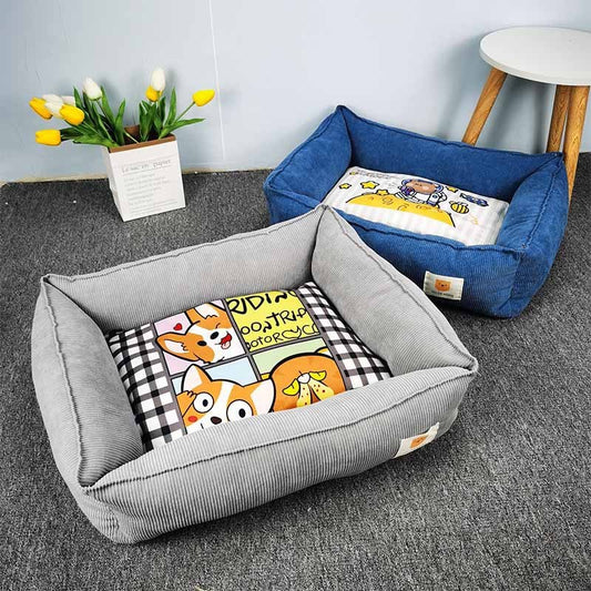 Soft Square Cotton Pet Bed in vibrant colors for cats and dogs