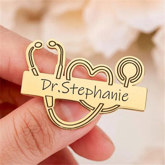 Engraved Stethoscope Name Tag Brooch 