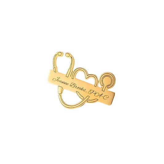 Personalised Engraved Name Stethoscope Brooch - Gold