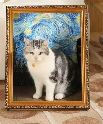 Oil painting cat scratching board