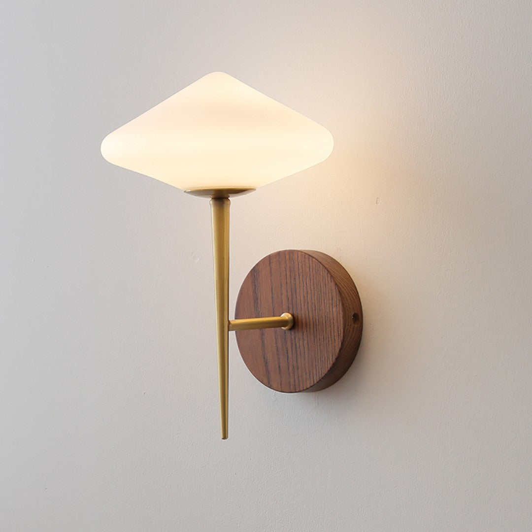 Walnut and Brass Wall Lamp