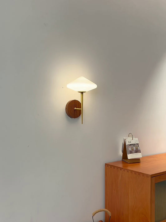 Walnut and Brass Wall Lamp