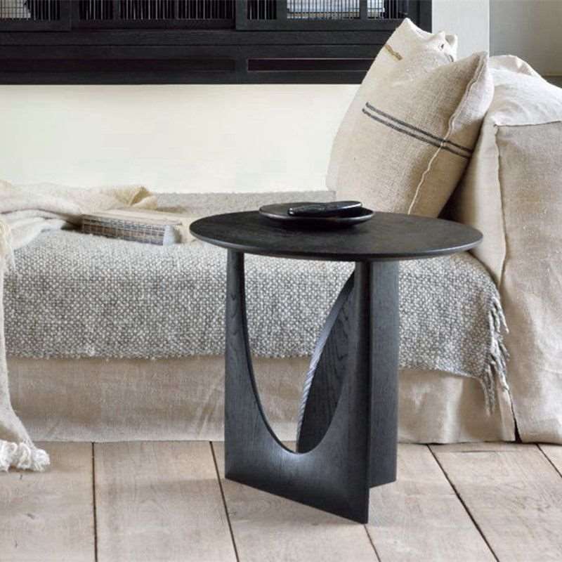 Black Modern Wooden Round Side Table