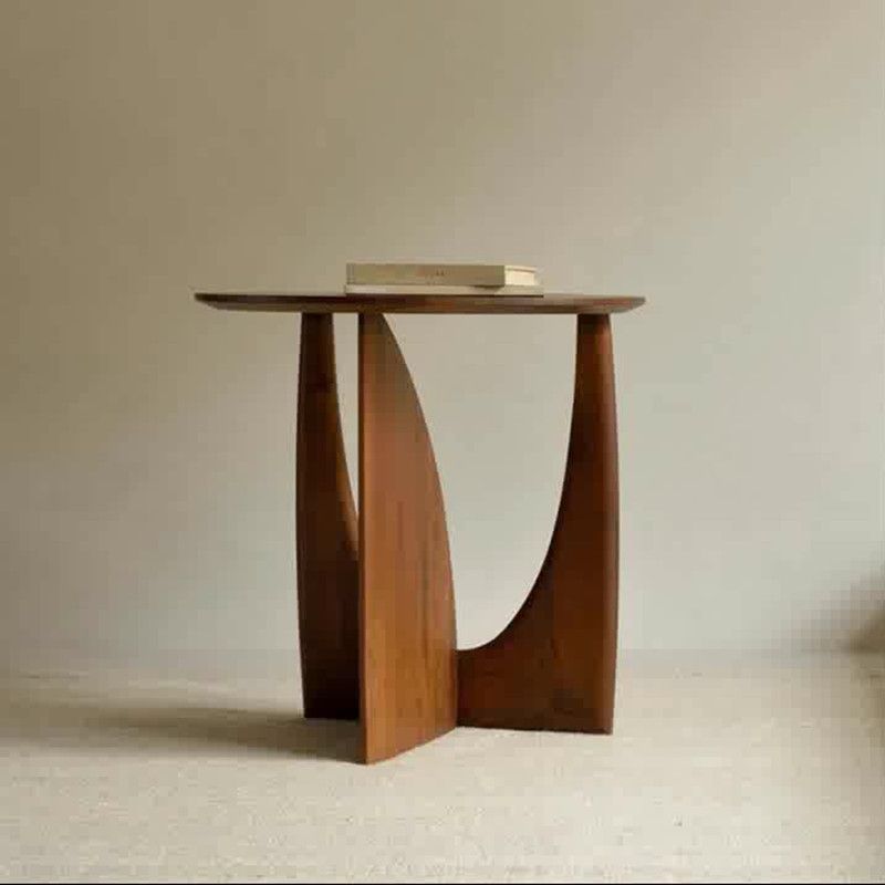 Walnut Modern Wooden Round Side Table