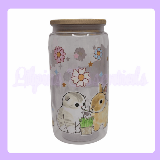 Plastic 16oz Tumbler Cute Cat and Rabbit design