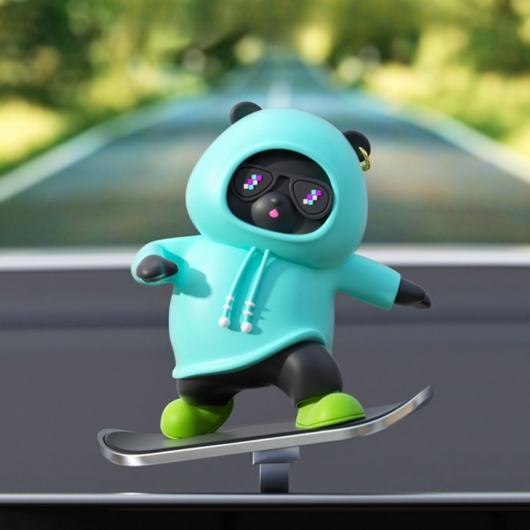 blue Skateboarding Bear Car Dashboard Decor