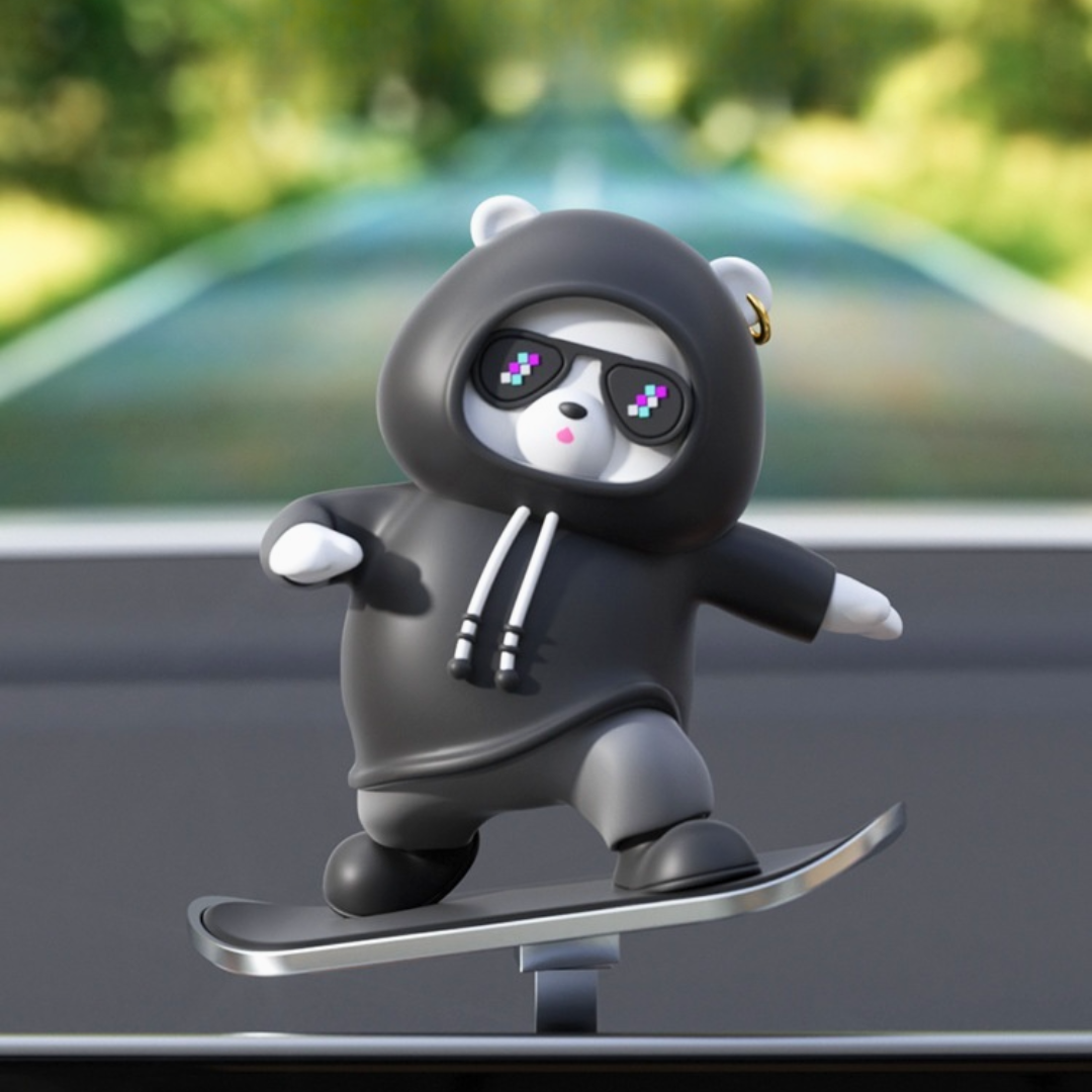 black Skateboarding Bear Car Dashboard Decor