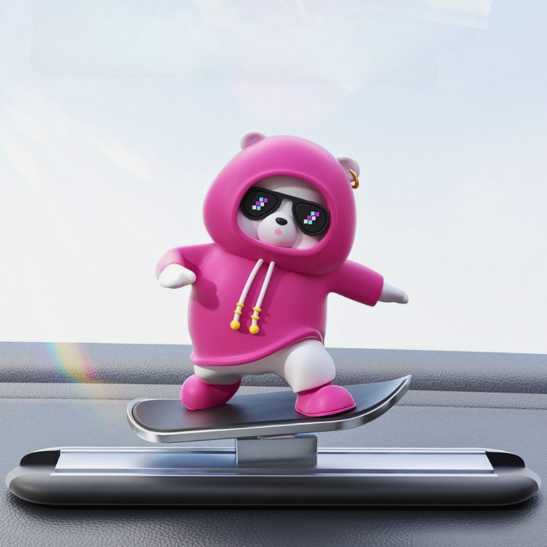 rose Skateboarding Bear Car Dashboard Decor