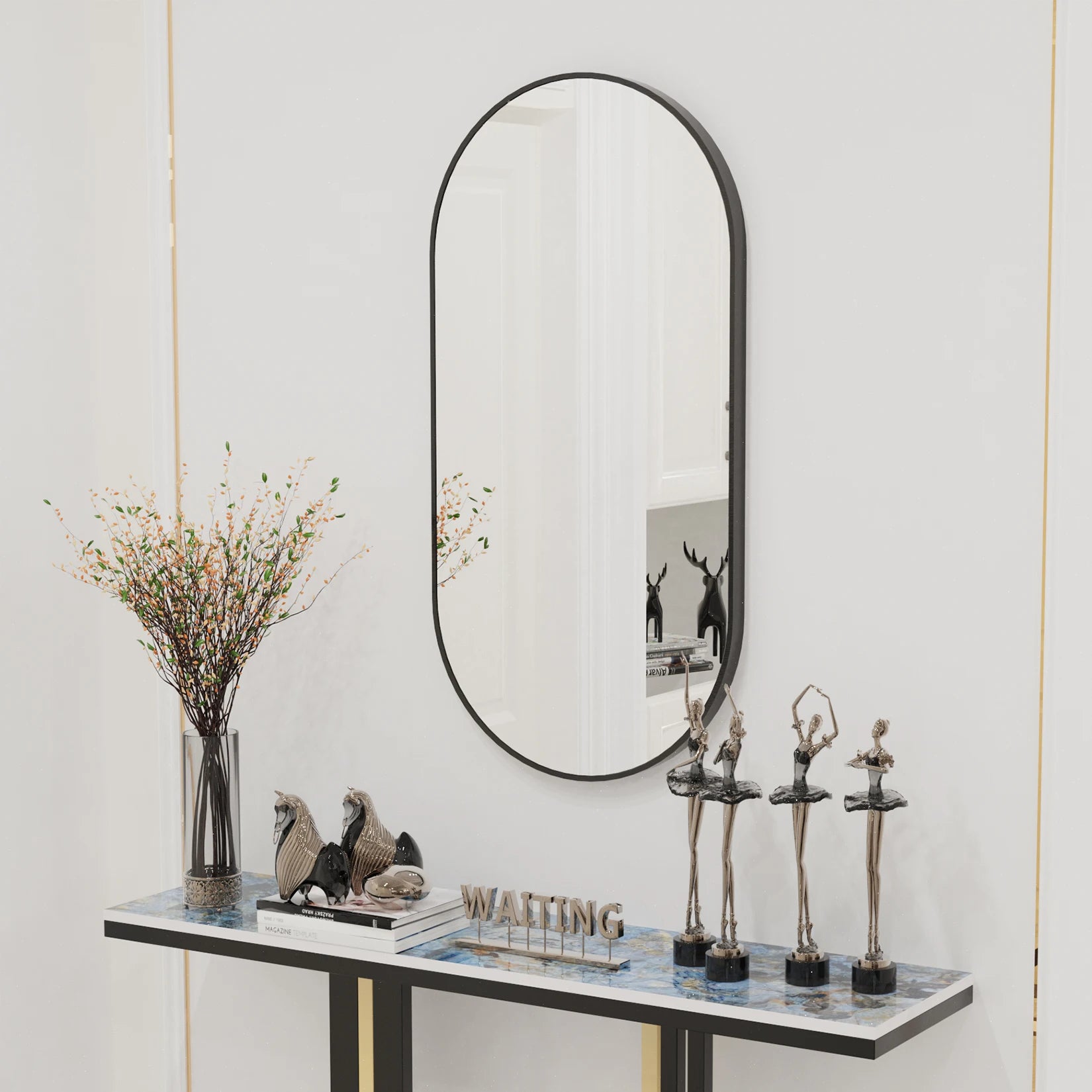 20x40” Black Metal Oval Mirror 