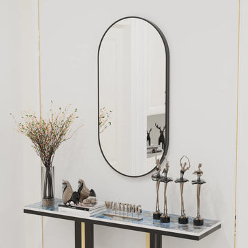 20x40” Black Metal Oval Mirror 