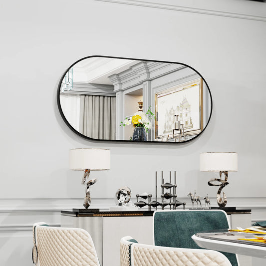 Black Metal Oval Mirror 