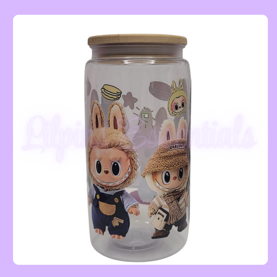 Clear tumbler with labubu designs 