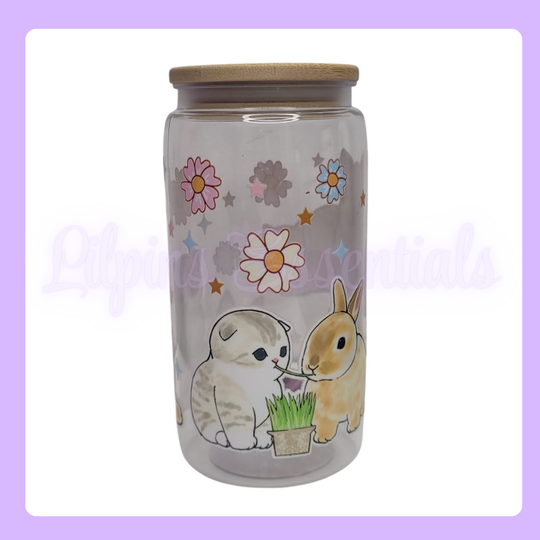 Plastic 16oz Tumbler Cute Cat and Rabbit design