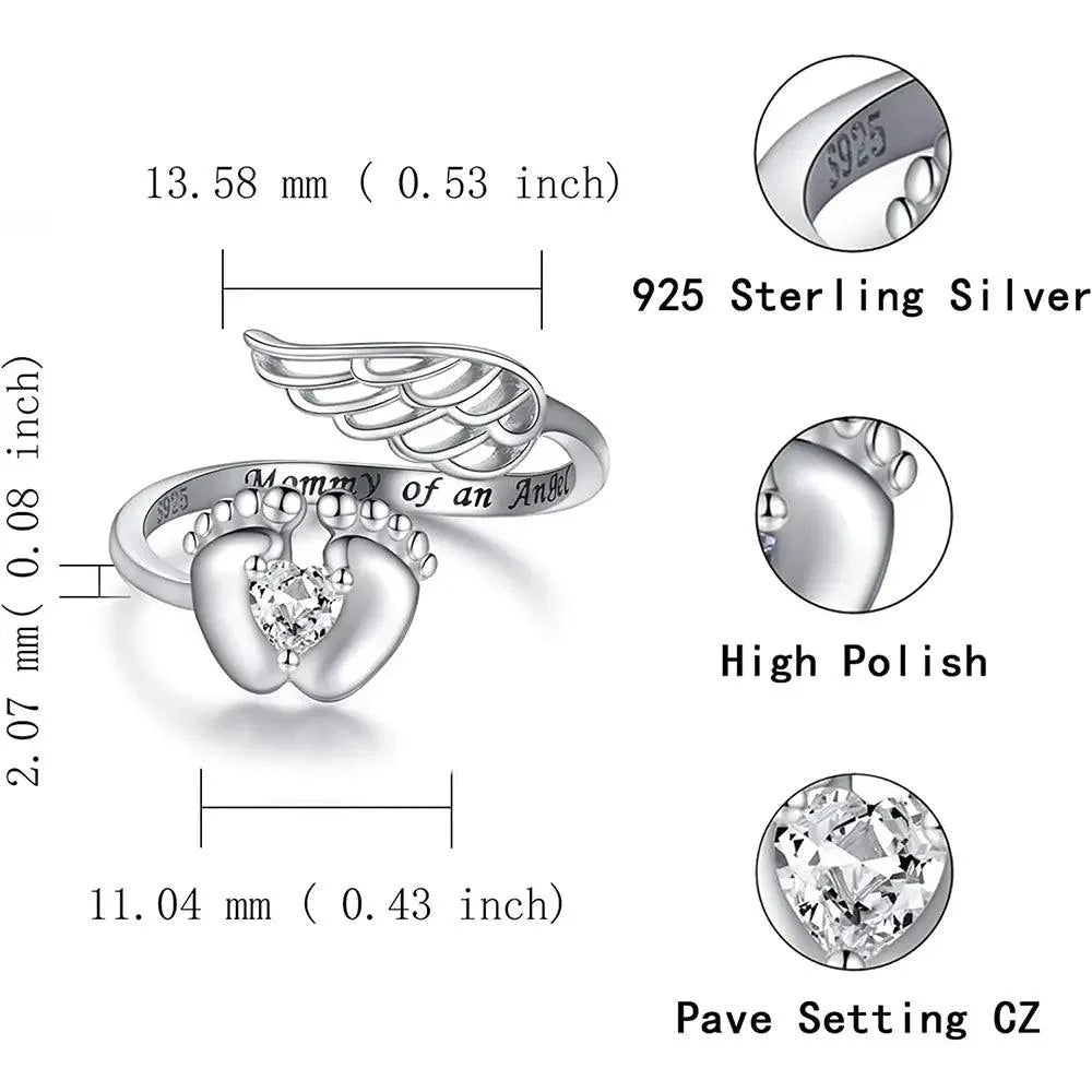 Personalised Sterling Silver Angel Wings Baby Feet Ring - LOX VAULT