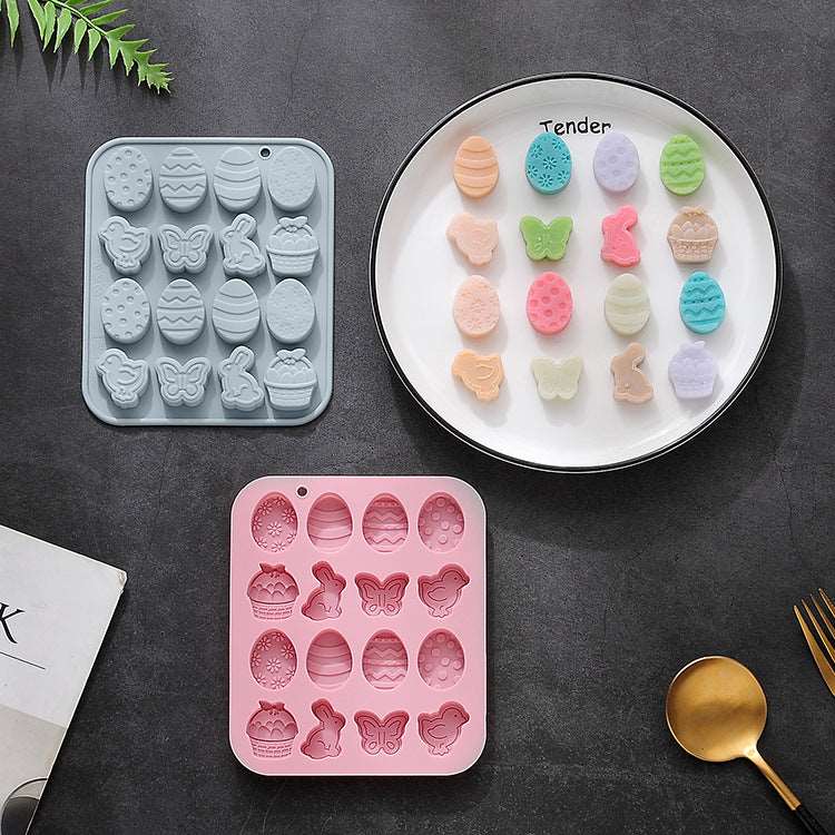 16-piece Rabbit Egg Butterfly And Other Easter Day Theme Silicone Mold