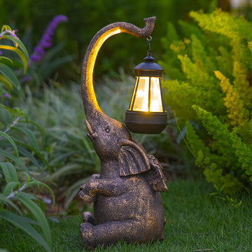 Elephant Resin Garden Ornament Solar Energy Lamp